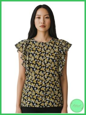Michael Kors Ruffle Sleeve Floral Blouse